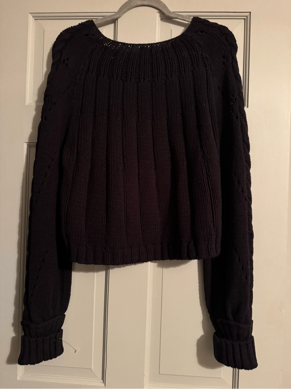 Free People Black Cable Scoop Neck Cropped Sweater - Picture 4 of 5